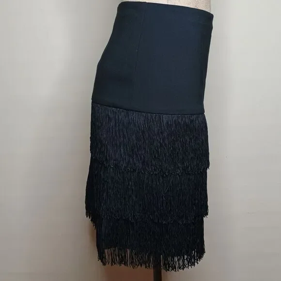 Ann Taylor Skirt Sz 14 Black Fringe Mini Flapper Gatsby Whimsigoth Cocktail NWT - Picture 3 of 7